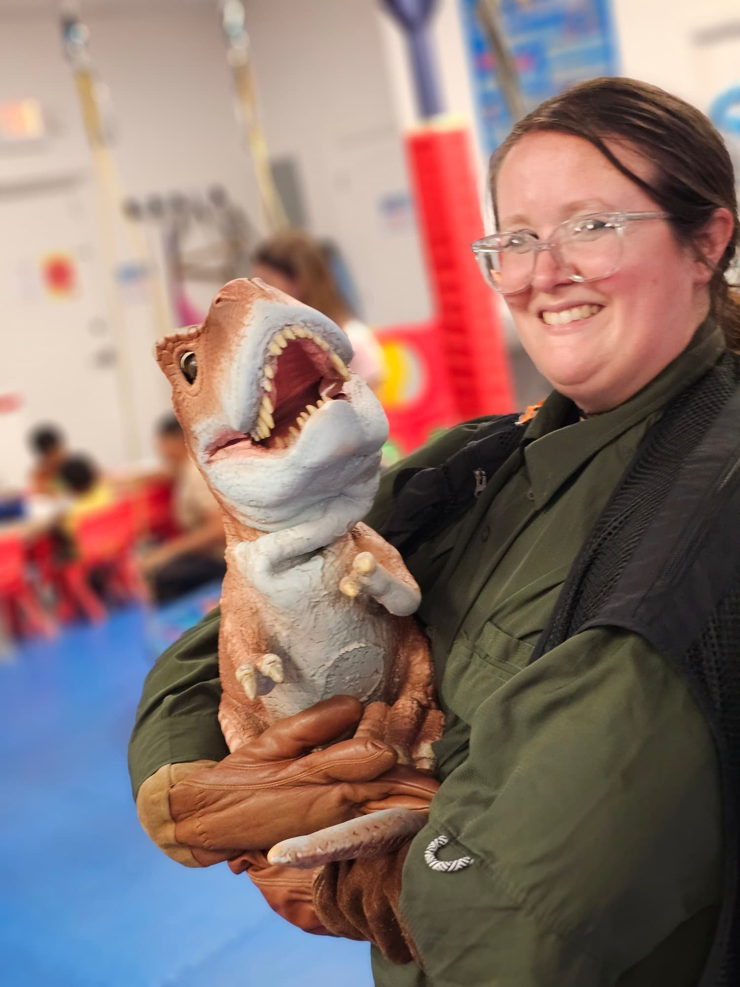 Dino puppet meet-and-greet at center